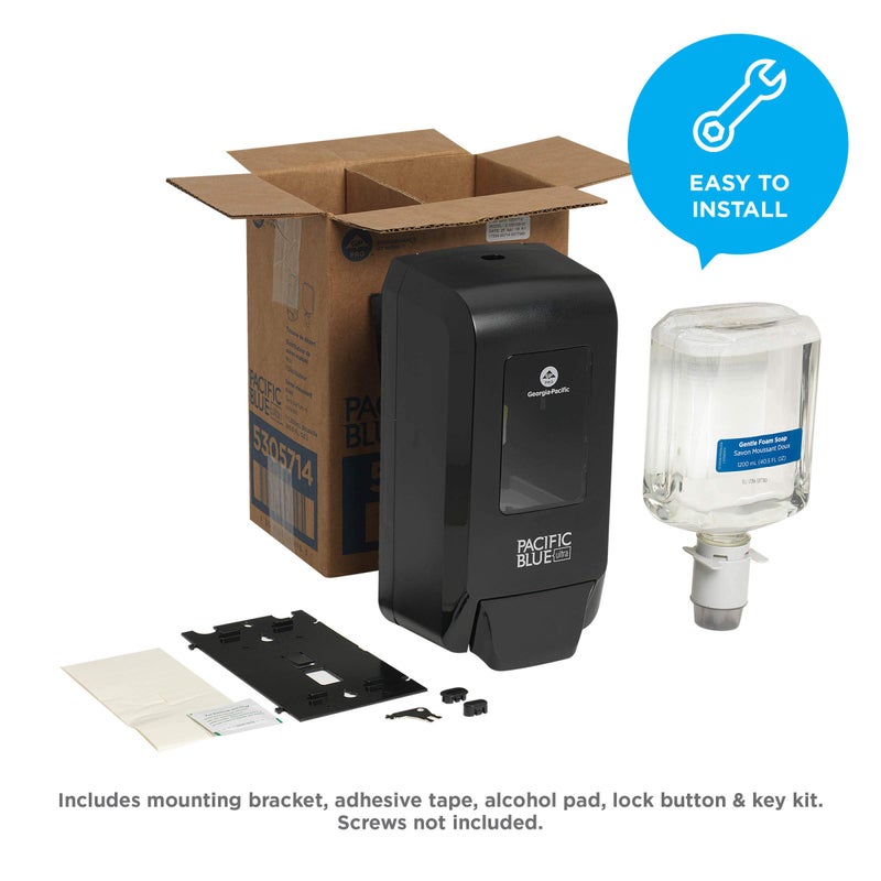 Georgia-Pacific (5305714) Pacific Blue Ultra Manual Push Soap Dispenser with Gentle Foam Hand Soap Refill Starter Kit - Image 5
